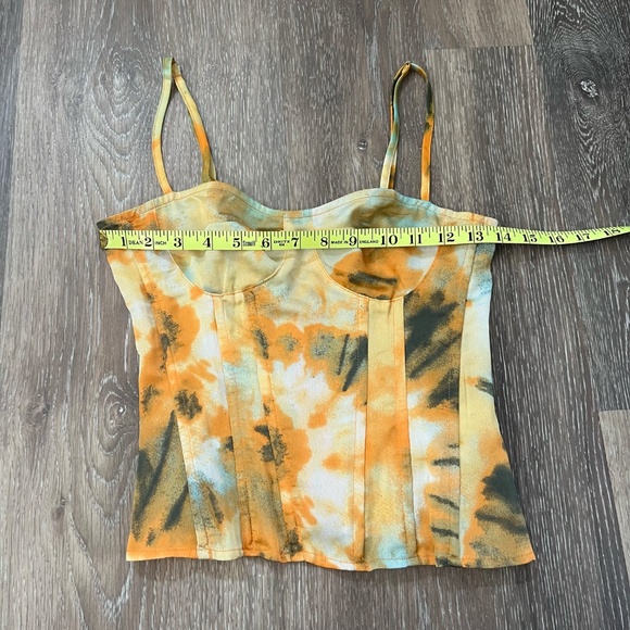 Pretty Little Thing Structured Corset Top Orange Tie Dye Print - Picture 6 of 9